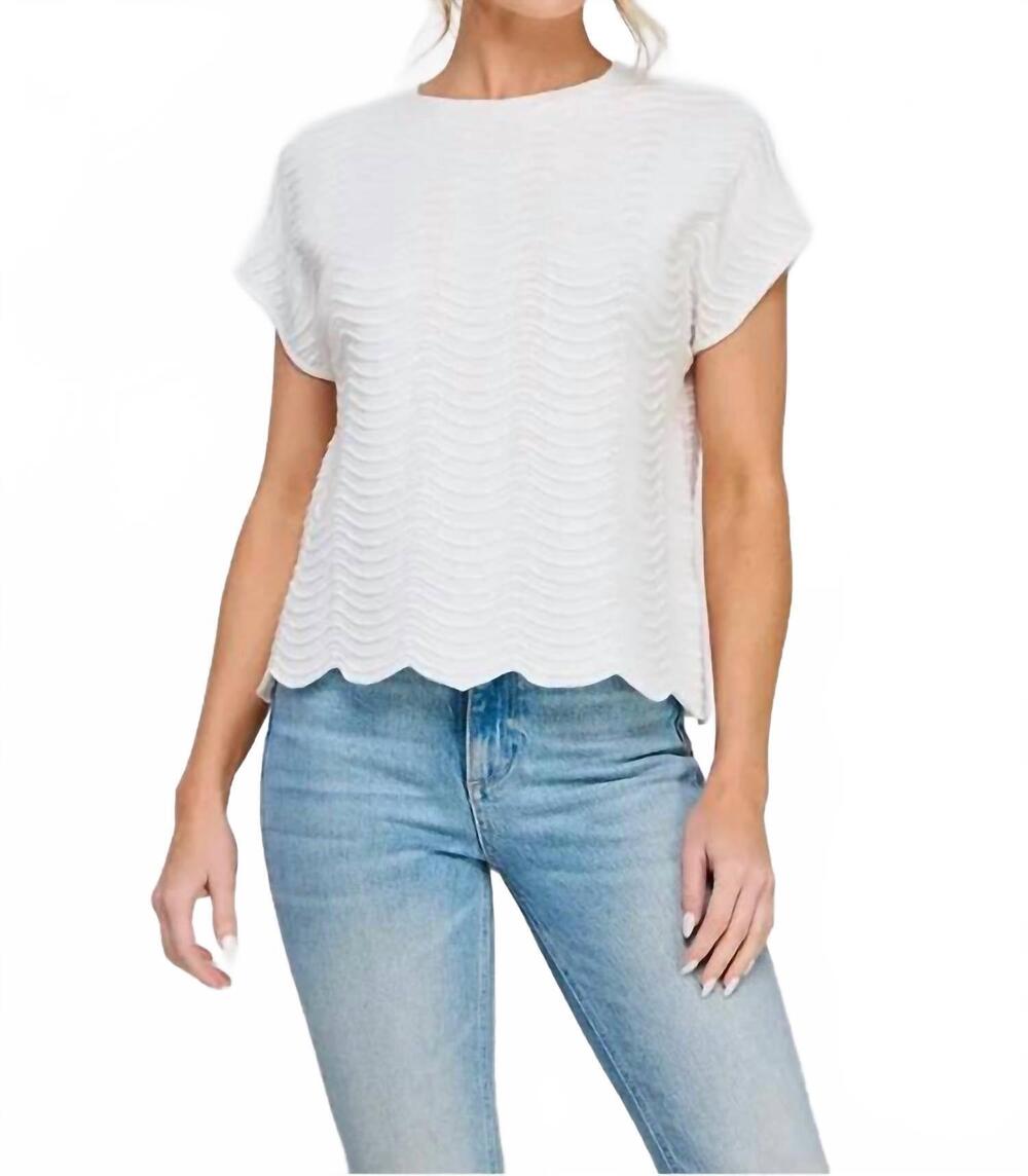 NEW ALLIE ROSE fine gauge scalloped short sleeve sweater in white